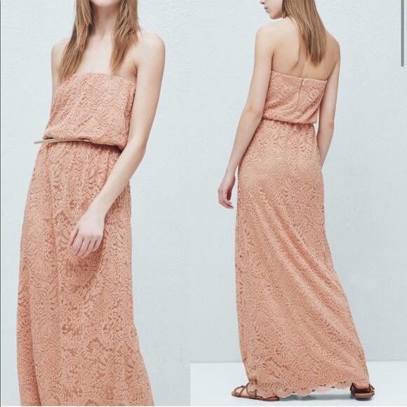 MANGO Lace Blouson Strapless Long Maxi Dress - Picture 1 of 8